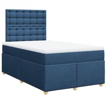 Cama box spring con colchón de muelles en tela azul 120x190 cm