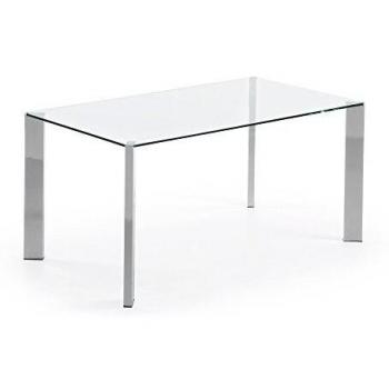 Kave Home - Mesa Rectangular Spot de Cristal y Patas de Acero