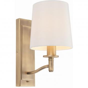 Aplique de pared Ortona en latón antiguo con 1 bombilla E14 y pantalla de seda sintética blanca vintage