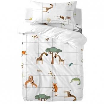 Juego de Funda Nórdica Mini Savanna Multicolor para Cuna de Bebé 2 Piezas, 100% Algodón, Calidad 150