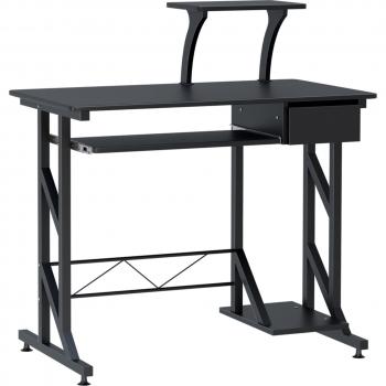 Mesa de Escritorio HOMCOM con Cajón y Bandeja para Teclado, Soporte para CPU y Altavoces, 90x50x100 cm, Color Negro