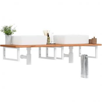 Estante de lavabo de pared de acero y madera maciza de haya vidaXL