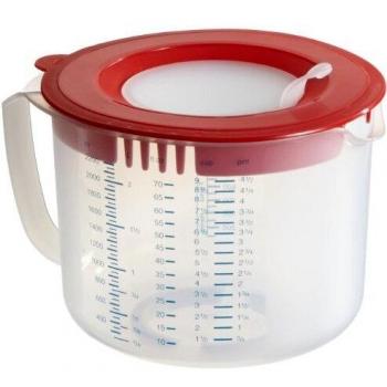 Dr. Oetker Jarra Medidora Transparente y Roja de Polipropileno con Tapa, 2.2L - 1 Unidad