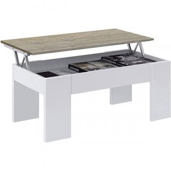 Mesa de Centro Elevable Blanco Artik y Roble Alaska 100 x 45 - 56 x 50 - 69 cm