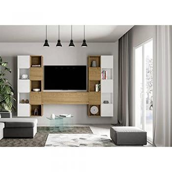 Composición de Pared para Salón A105 Blanco y Nogal L. 348 H. 254 P. 39,5