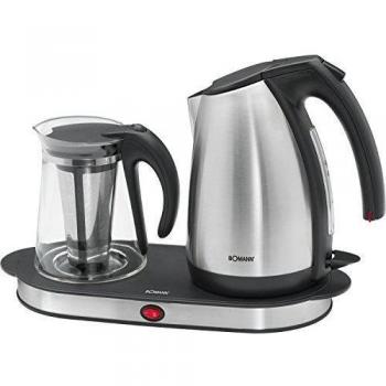 Bomann TKS 1311 CB Hervidor de Agua eléctrico, Tetera y cafetera, 2250 W, 1.7 litros, Vidrio/Acero Inoxidable, Negro y Plateado