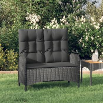 vidaXL 107cm Black Poly Rattan Reclining Garden Bench with Cushions