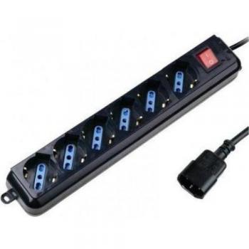 Techly IUPS-PCP-6V - 6-Outlet Power Strip with VDE Plug for UPS, Black, 1.5m