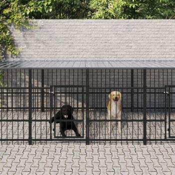 Jaula para perros al aire libre con techo de acero 11,26 m² Vidaxl Negro