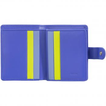 Cartera pequeña de mujer Dudu en piel de becerro napa azul con cierre de botón y billetera pequeña RFID de cuero genuino con cremallera, titular de tarjeta y billetes