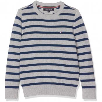 Tommy Hilfiger AME Stripe CN Sweater L/S, Suéter para Niños, Gris