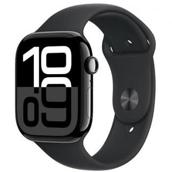 Apple Watch Series 10 GPS 46mm Caja Aluminio Negra con Correa Deportiva Goma Talla M/L, Monitor de entreno, App ECG, Pantalla Retina Siempre Activa