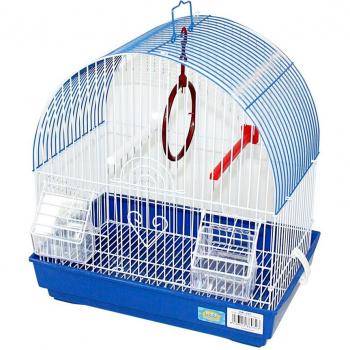 Jaula para pájaros con comederos, palos y columpios - Azul