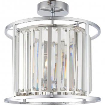 Lámpara de techo Hamilton Design 3 bombillas, Acero, Vidrio transparente, Placa cromada de cristal, Cilíndrica semi empotrada con cristales tallados facetados, IP44