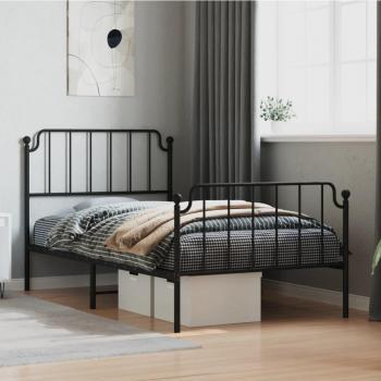 Cama de Metal Negra con Cabecero y Piecera 100x200 cm