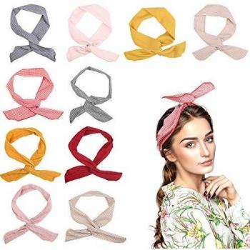 TAZEMAT Diadema de Alambre 10pcs Cinta de Pelo para Mujer Niñas Diadema de Lazo Oreja de Conejo Flexible Banda de Cabeza Varios Estilos Cuadros Rayas Chic Retro Accesorio para Peinado