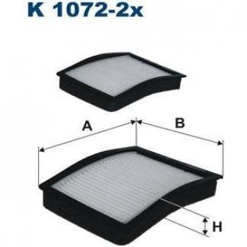 Filtro de habitáculo FILTRON K 1072-2x con características de alta eficiencia en filtración, diseño específico para el compartimento del pasajero, fácil instalación y compatibilidad con múltiples modelos de vehículos