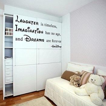 (140x 76cm) vinilo para pared frase Risas es intemporal, imaginación no tiene edad, Dreams Are Forever/Walt Disney refranes + Gratis Adhesivo Regalo.