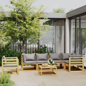 Conjunto de muebles de jardín 7 piezas con cojines de madera maciza de acacia