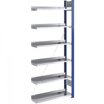 Estantería ensamblable para archivadores Hofe, unidireccional, altura 2000 mm, dimensiones 750 x 300 mm, color azul / galvanizado
