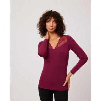 Camiseta térmica manga larga con detalle de encaje para mujer