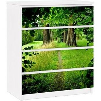 Vinilo adhesivo para muebles IKEA - Malm Dresser 4xDrawers - Hidden Glade, Tamaño:4 veces 20cm x 80cm