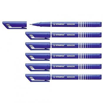 STABILO-Lote de 6 rotuladores Fineliner Sensor Pte trazado 0,3 mm, color azul