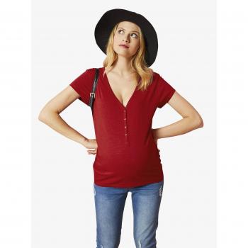 VERTBAUDET Camiseta tunecina para Embarazo y Lactancia, de Manga Corta Rojo Oscuro Liso M