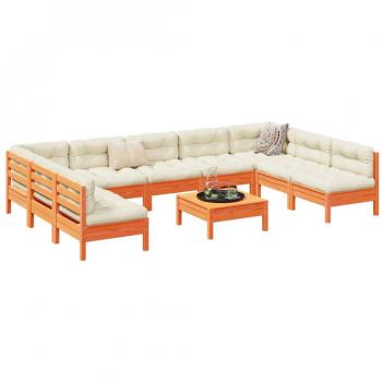 10-Piece Garden Sofa Set with Cushions in Wax Brown Solid Pine Wood