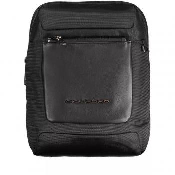 Piquadro Sleek Black Recycled Material Shoulder Bag - Messenger Bags, male, Black, Size: ONE SIZE, Black Rpet Shoulder Bag with Pockets