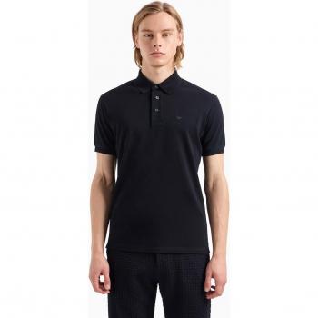 Emporio Armani Men's Regular Fit Mercerized Piqué Polo Shirt with Chevron Trim - Black, Size S
