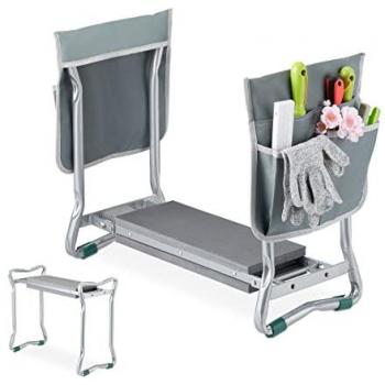 Banco de Rodillas Jardín Plegable con Protección Articulaciones, Capacidad 150 kg, Con Bolsillos y Almohadillado, Plata/Gris