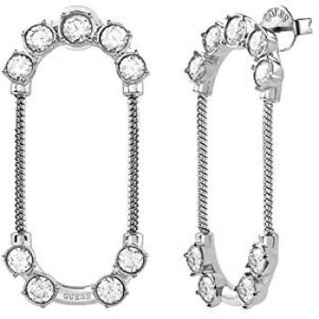 Pendientes Sunburst JUBE01401JWRHT-U de Guess, acero inoxidable plateado, diseño ovalado con cadena