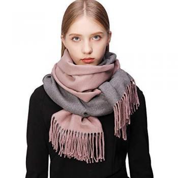 RIIQIICHY Cachemira Invierno Reversible Bufanda Pashmina Chal Mantón para Mujeres Más Grueso Cálida Grande Larga Rosy Brown y Grey