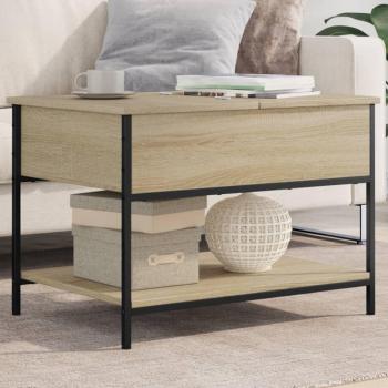 Mesa de centro de madera de ingeniería y metal 70x50x50 cm en color Negro, Roble Sonoma y Roble ahumado, ideal para salón o comedor, también conocida como mesita auxiliar o mesa de café