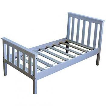 Cama Infantil 70x140cm con Somier de Lamas en Madera Blanca