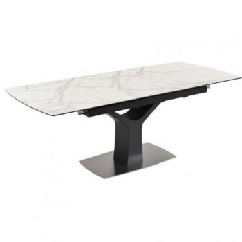 Mesa de Comedor Extensible COLBY - 6 a 8 Comensales - Cerámica y Cristal Templado con Efecto Mármol