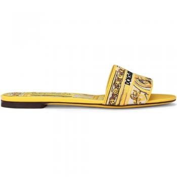 Dolce & Gabbana Women's Maiolica Print Flat Sandals in Yellow | Size 36 | CQ0571AV8048Q728