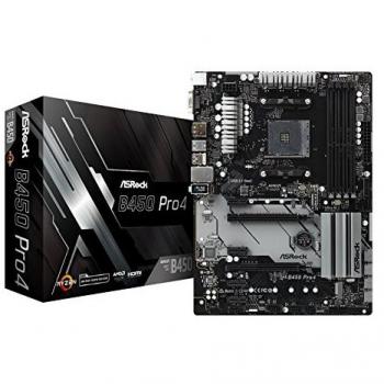 ASRock B450 Pro4 ATX Motherboard with AMD Socket AM4, VGA/HDMI/DisplayPort, DDR4 USB C 3.1, and 2x M.2 Support