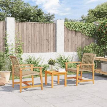Juego de bistro de 3 piezas ratán PE y madera de acacia negro, gris y beige - Conjunto de terraza para muebles de jardín exterior