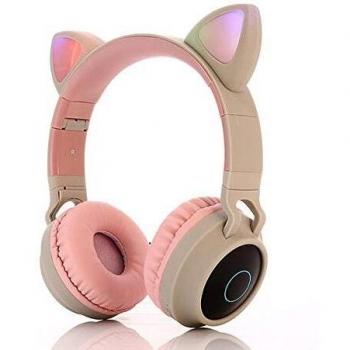 Auriculares Bluetooth para niños, LED Cascos Bluetooth Inalámbricos, Auriculares Plegable para niños con Orejas de Gato, 85dB Volumen Limitado para niños,niñas y Adultos(Rosa)