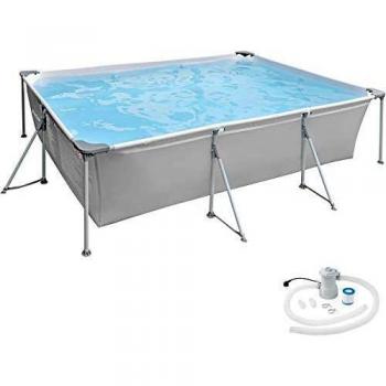 Piscina Desmontable Rectangular 300 x 207 x 70 cm con Estructura de Acero y Bomba de Filtración Incluida