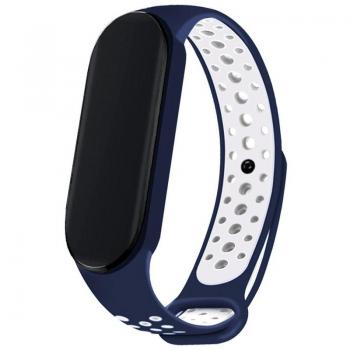 Correa Deportiva Cool para Xiaomi Mi Band 5/6/7 y Amazfit Band 5 - Azul Marino con Rayas Blancas