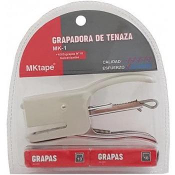 MKtape MK1 Pack de Grapadora de Tenaza Mini + 1000 Grapas Nº 10 - Hasta 12 Hojas - Color Blanco