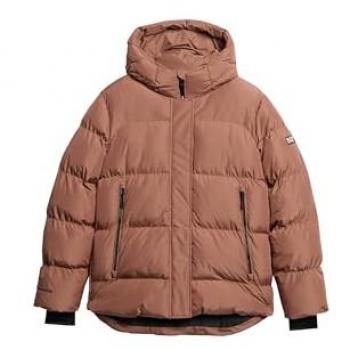Superdry Women's Nutmeg Spice Brown Hooded Five Baffle Sports Puffer Jacket Size 42