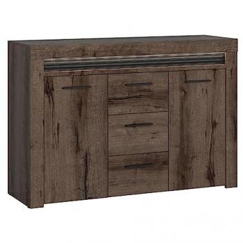 Aparador 2 puertas 3 cajones con LED estratificado beige oscuro y madera Caleb