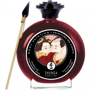 Shunga Pintura Corporal, Aroma de Fresas con Champagne, Color Granate - 100 ml