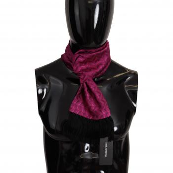 Magenta Geometric Patterned Shawl Fringe Silk Scarf