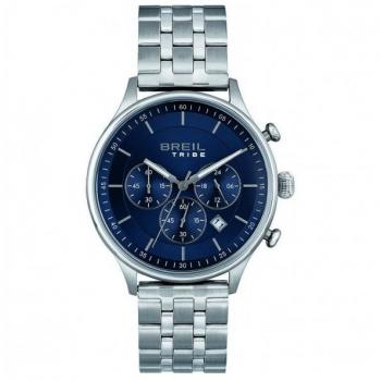 Reloj Hombre Breil EW0499 Plateado - Reloj de acero inoxidable, resistencia al agua hasta 50 metros, esfera plateada con detalles en negro, cronógrafo, correa de acero ajustable, cierre desplegable