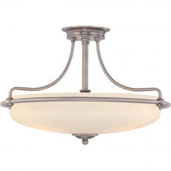 Plafón Griffin de níquel antiguo y vidrio, 4 bombillas, diámetro de 57 cm